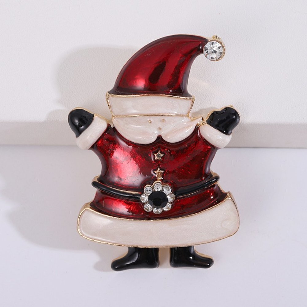 Macy's Santa Holiday Brooch Red White Enamel Rhinestone Pin